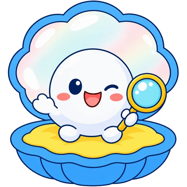 虫眼鏡を持って三重のええとこを探すアコヤちゃん