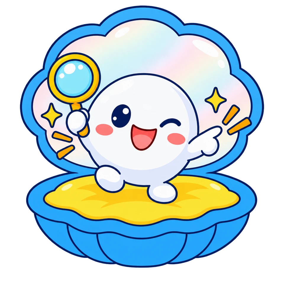 虫眼鏡を持って三重のええとこを案内するアコヤちゃん
