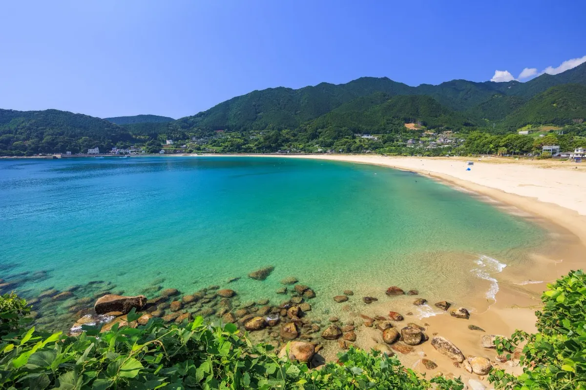 夏の日差しに輝く新鹿の海