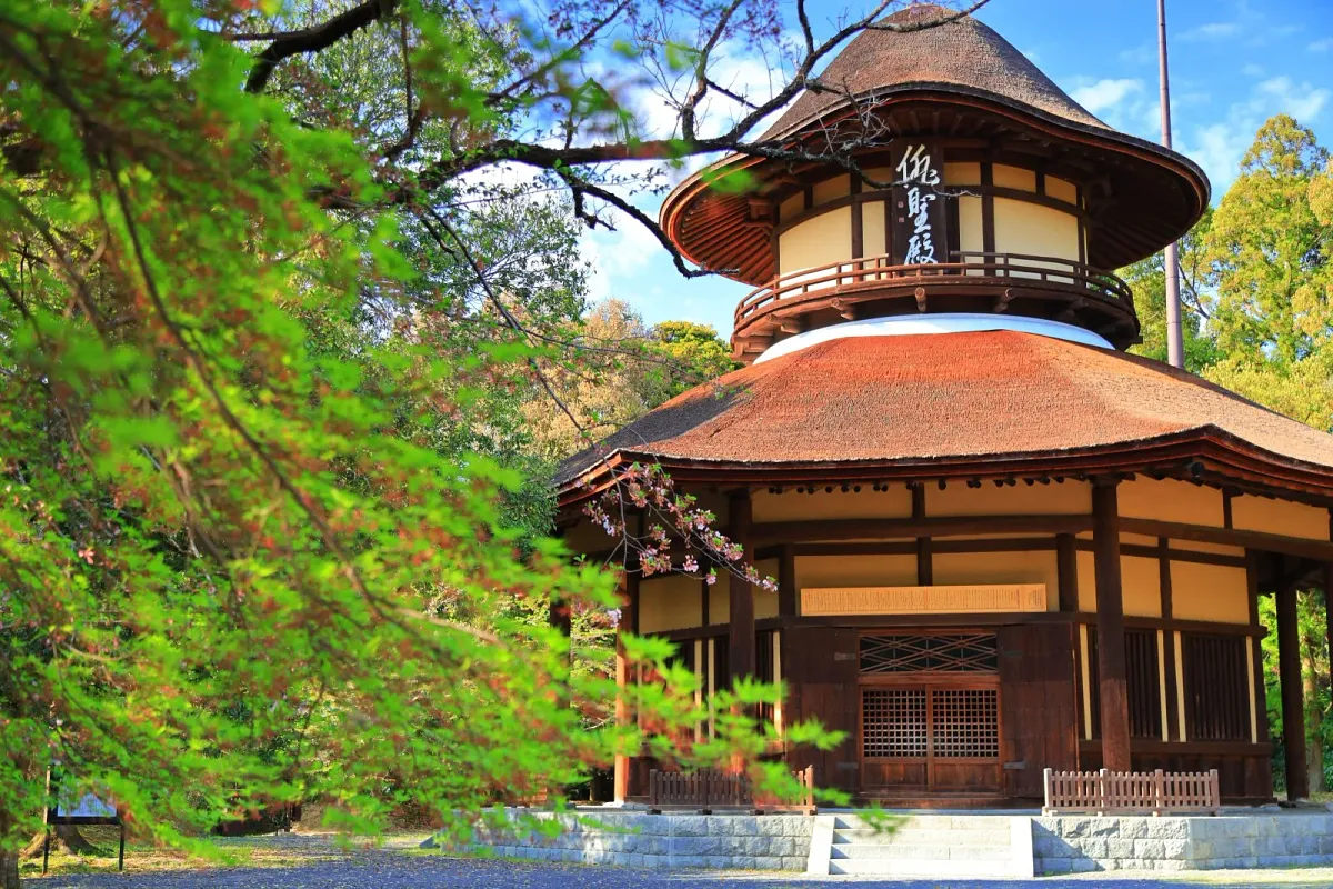 新緑に包まれる俳聖殿