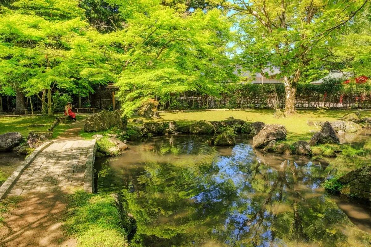 ５月の庭園は新緑が美しく、マイナスイオンをたっぷり浴びれます