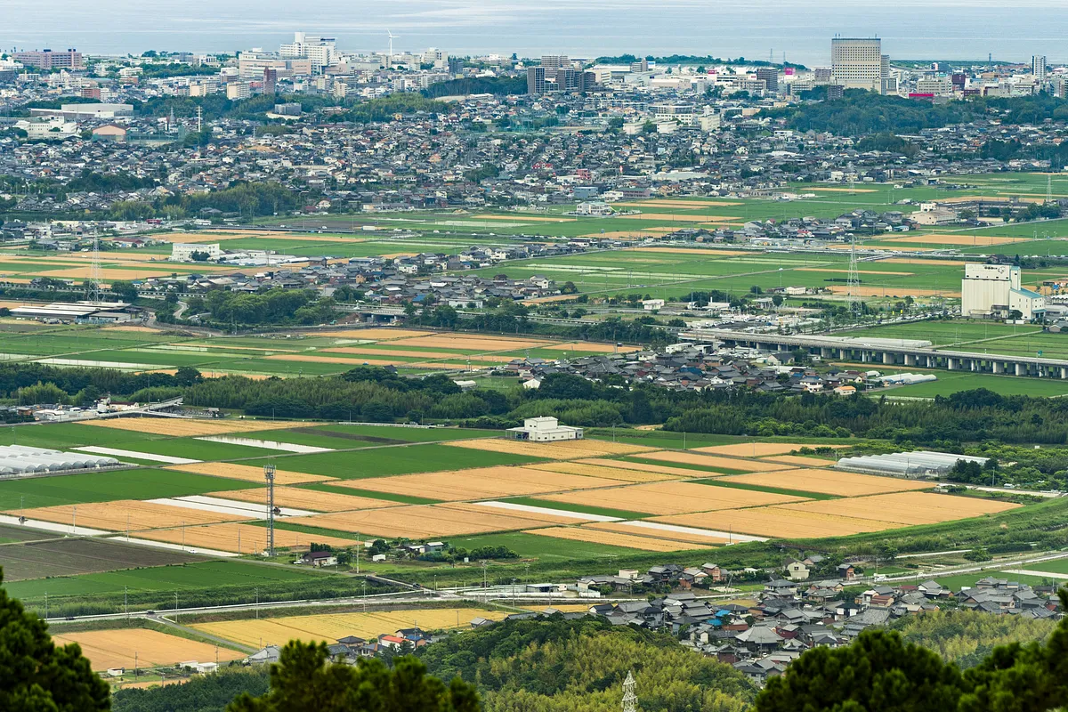 展望広場から眺める津市の田園風景。街中と田舎の境界がハッキリ分かります笑